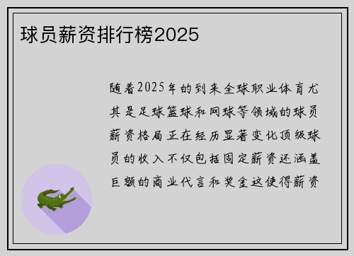 球员薪资排行榜2025