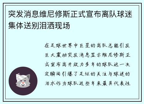 突发消息维尼修斯正式宣布离队球迷集体送别泪洒现场